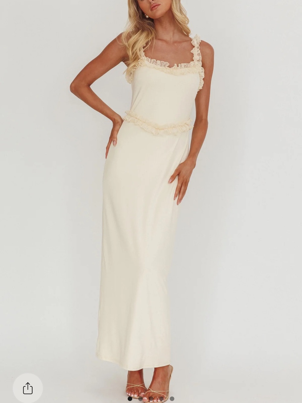 Selfie Leslie Cream Ruffle-Trim Midi Slip Dress